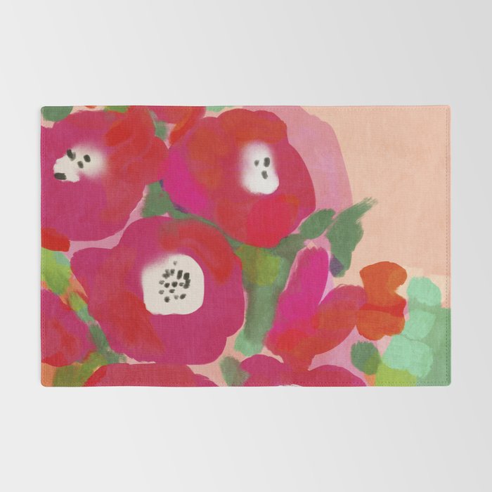 Red Pink Abstract Minimal Floral Rug Gallery Image 2