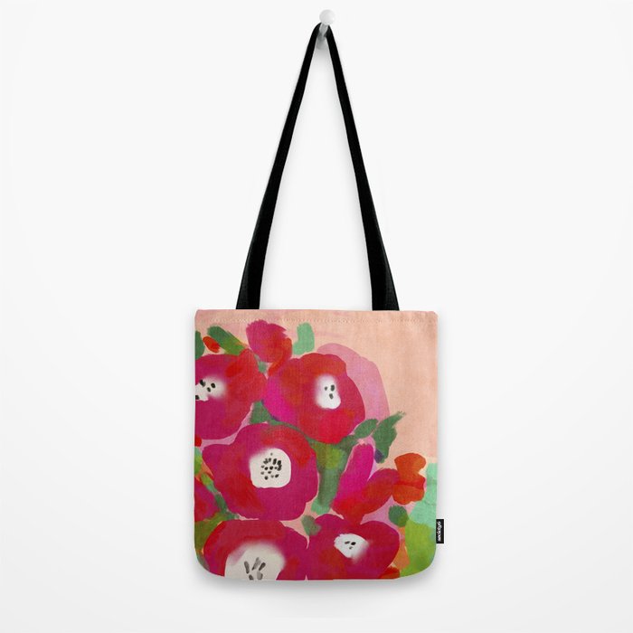 Red Pink Abstract Minimal Floral Tote Bag Gallery Image 2