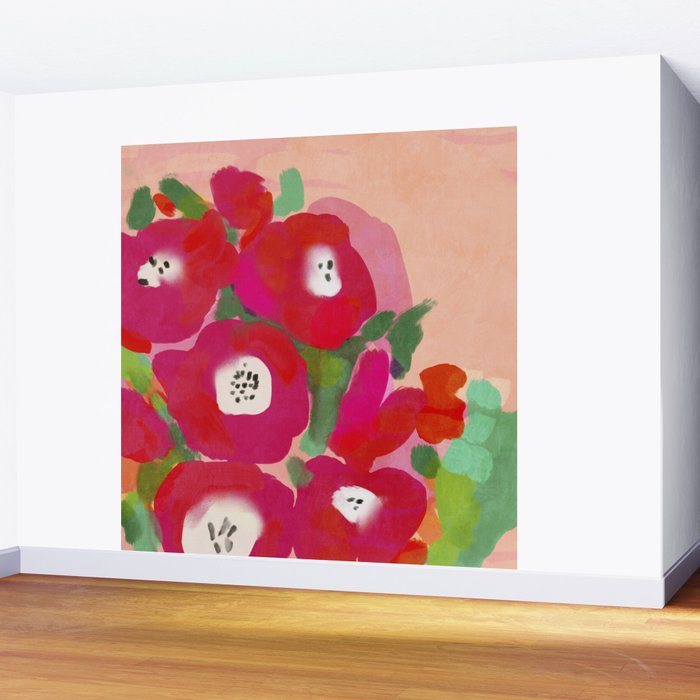 Red Pink Abstract Minimal Floral Wall Mural Gallery Image 2