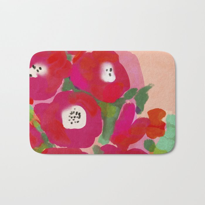Red Pink Abstract Minimal Floral Bath Mat Gallery Image 1