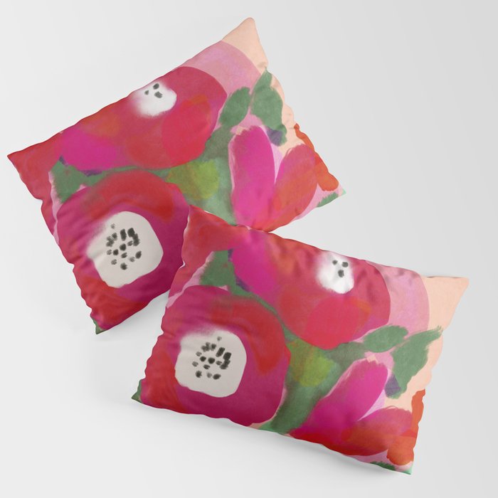 Red Pink Abstract Minimal Floral Pillow Sham Gallery Image 3