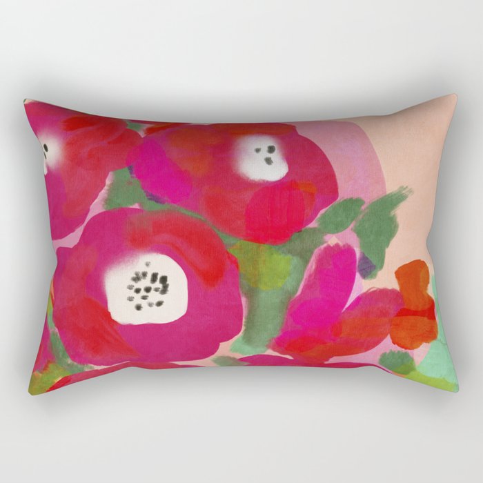 Red Pink Abstract Minimal Floral Rectangular Pillow Gallery Image 2