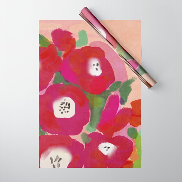 Red Pink Abstract Minimal Floral Wrapping Paper Gallery Image 1
