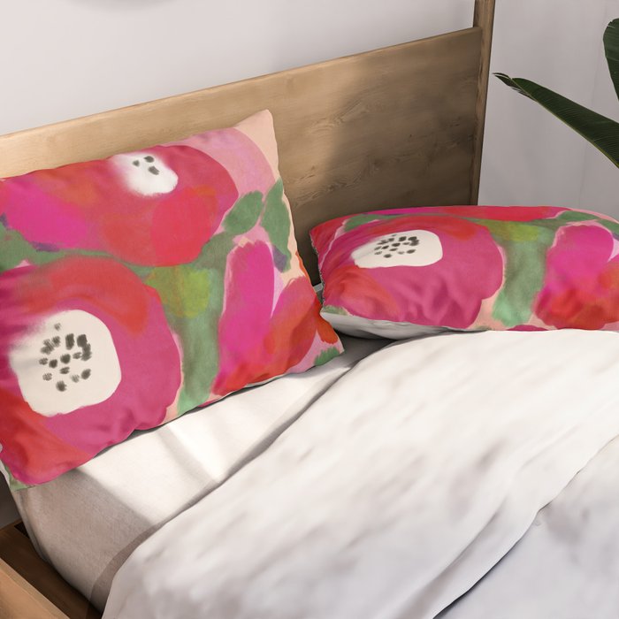 Red Pink Abstract Minimal Floral Pillow Sham Gallery Image 2