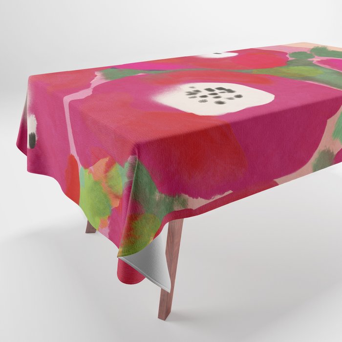 Red Pink Abstract Minimal Floral Tablecloth Gallery Image 1