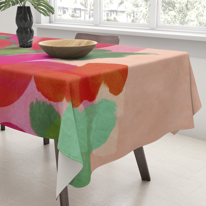 Red Pink Abstract Minimal Floral Tablecloth Gallery Image 3