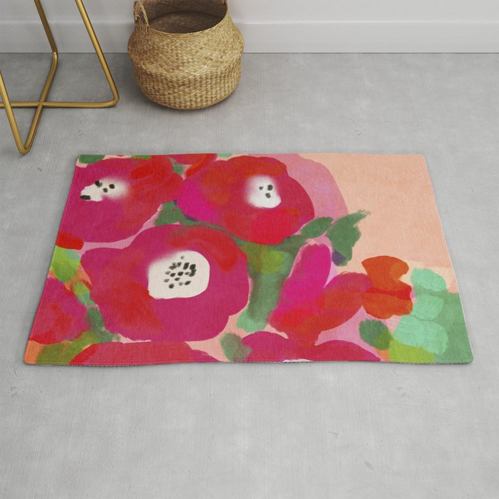 Red Pink Abstract Minimal Floral Rug Gallery Image 1