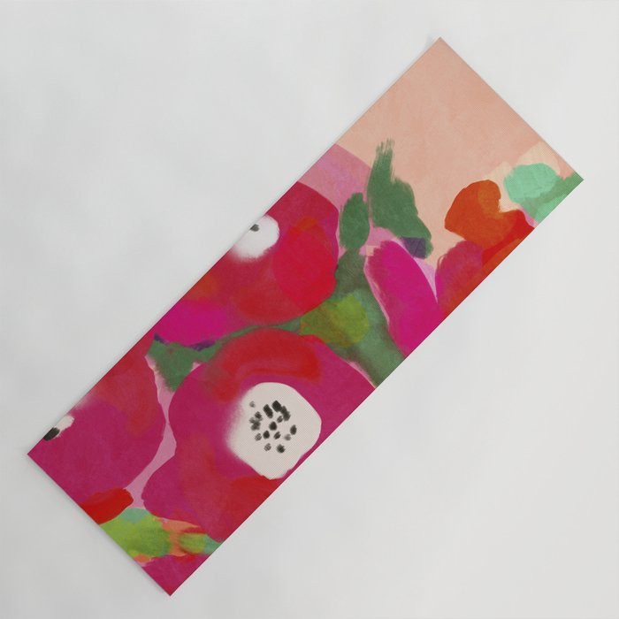 Red Pink Abstract Minimal Floral Yoga Mat Gallery Image 1