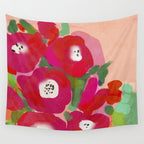 Red Pink Abstract Minimal Floral Wall Tapestry Gallery Image 4