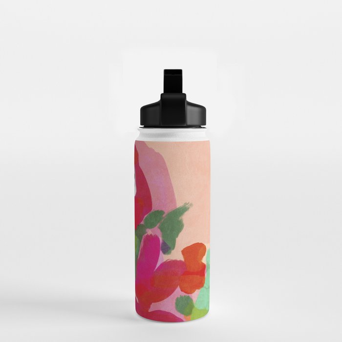 Red Pink Abstract Minimal Floral Water Bottle Gallery Image 2