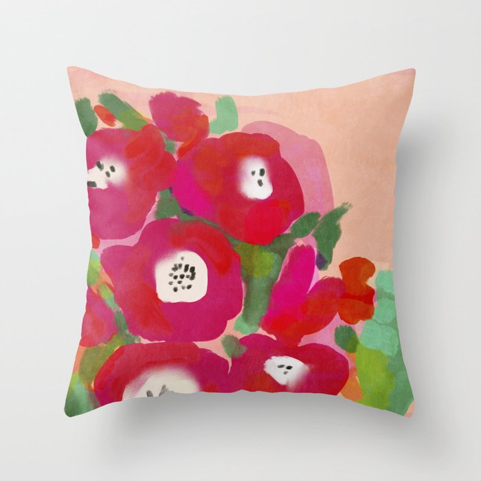 Red Pink Abstract Minimal Floral Throw Pillow Gallery Image 6