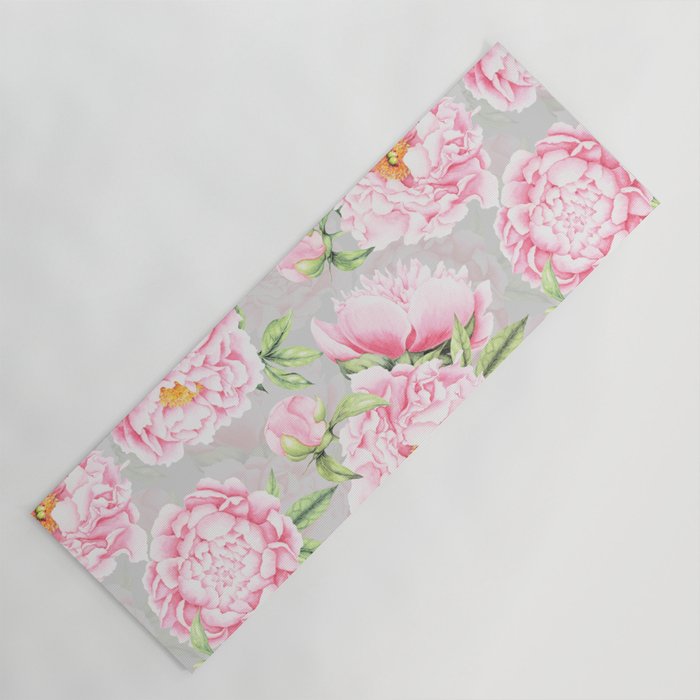 Hygge Blush Pink Peonies Pattern On Gray Yoga Mat Gallery Image 1