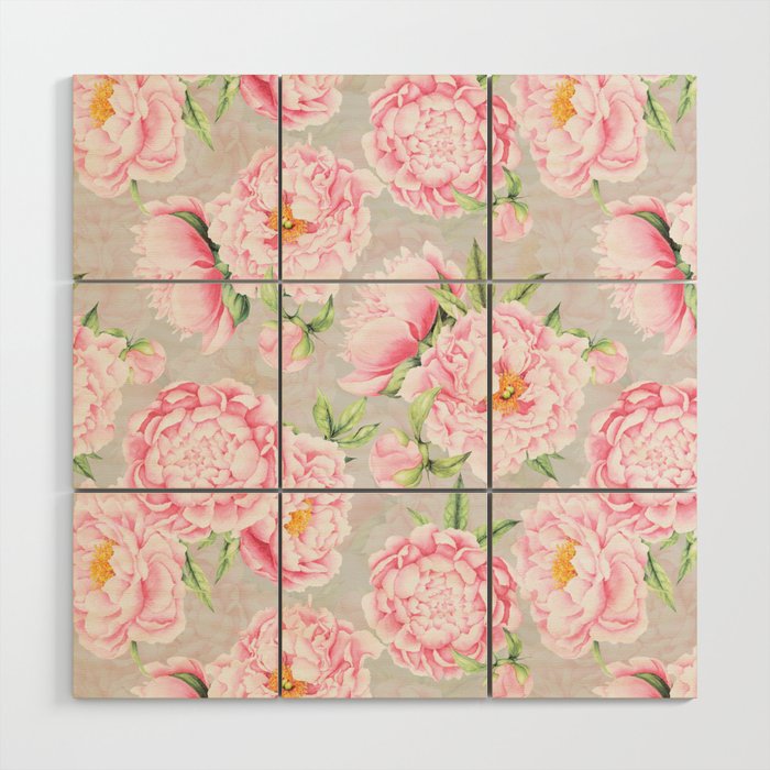 Hygge Blush Pink Peonies Pattern On Gray Wood Wall Art Gallery Image 1
