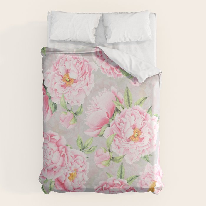 Hygge Blush Pink Peonies Pattern On Gray Duvet Cover Gallery Image 6