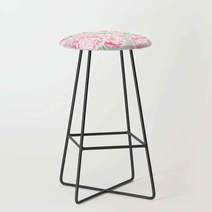 Hygge Blush Pink Peonies Pattern On Gray Stool Gallery Image 1