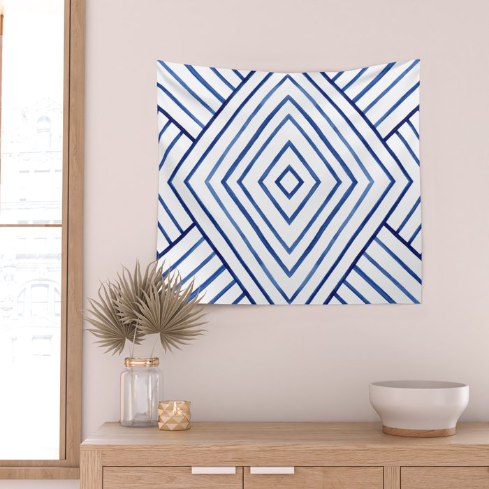 Watercolor lines pattern | Navy blue Wall Tapestry Gallery Image 2
