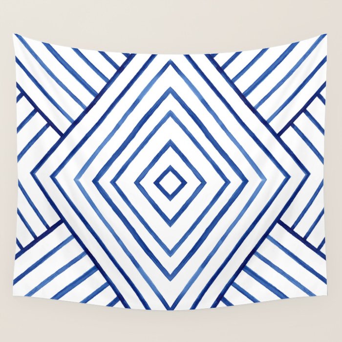 Watercolor lines pattern | Navy blue Wall Tapestry Gallery Image 1