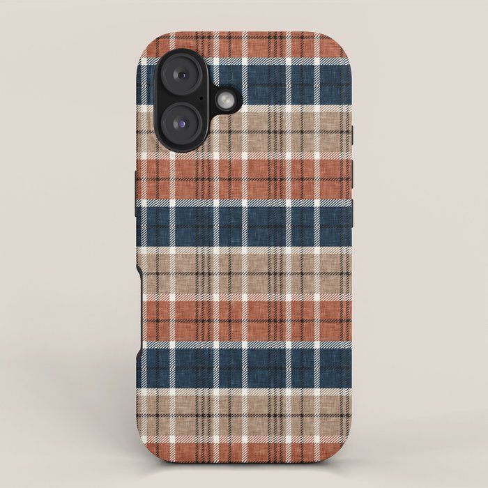 fall plaid - navy, orange & tan iPhone Case Gallery Image 1