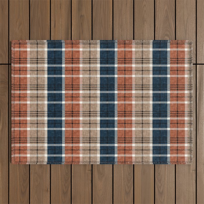 fall plaid - navy, orange & tan Outdoor Rug Gallery Image 1