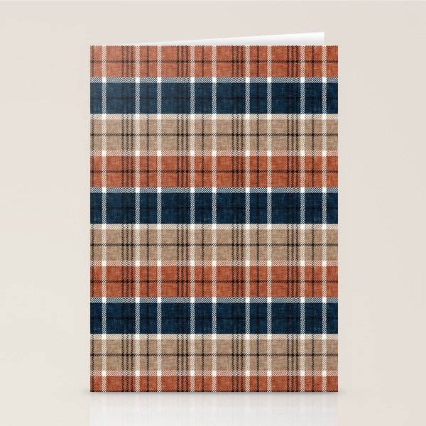 fall plaid - navy, orange & tan Stationery Card Gallery Image 1