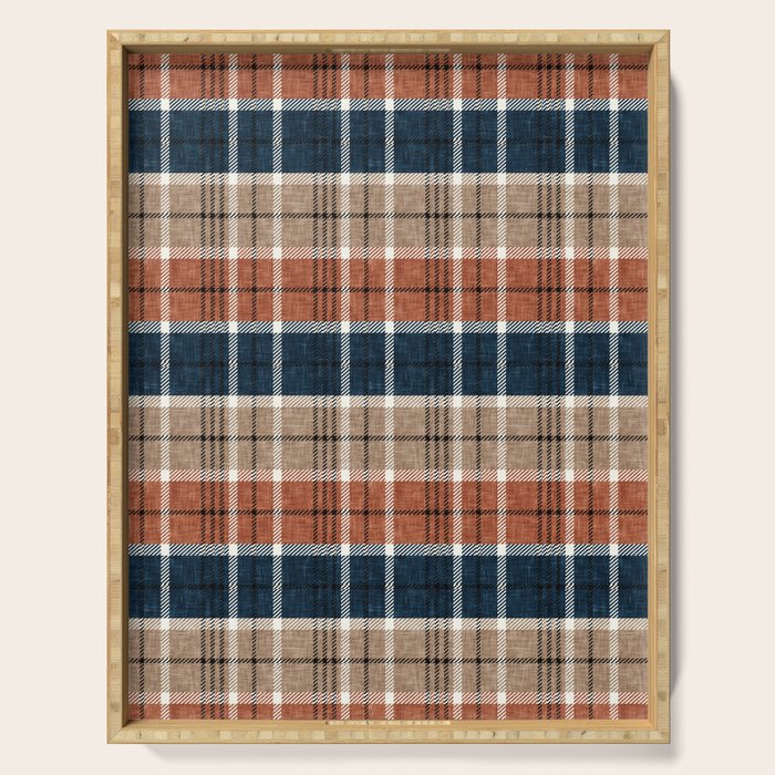 fall plaid - navy, orange & tan Serving Tray Gallery Image 1