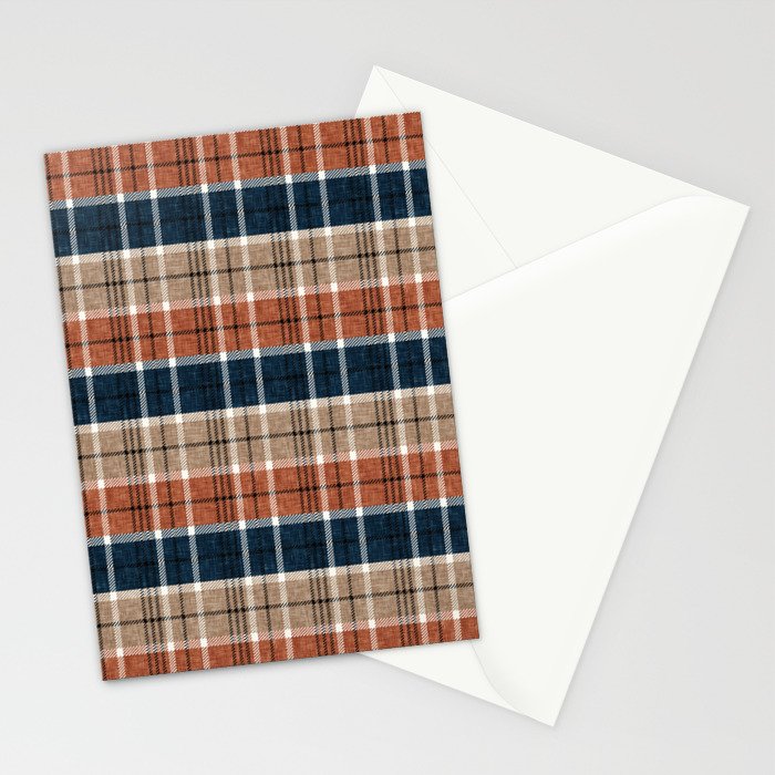 fall plaid - navy, orange & tan Stationery Card Gallery Image 2