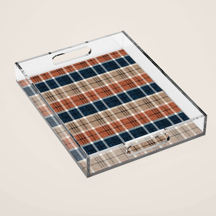 fall plaid - navy, orange & tan Acrylic Tray Gallery Image 1