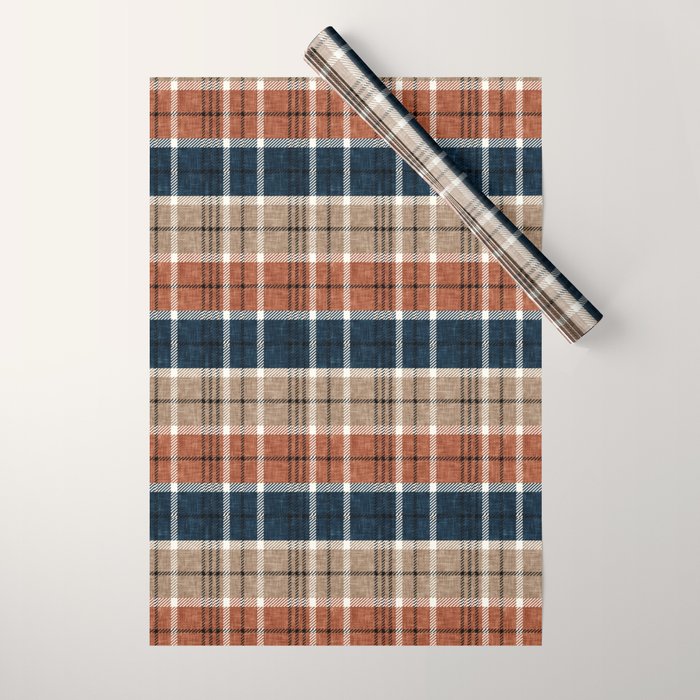 fall plaid - navy, orange & tan Wrapping Paper Gallery Image 1