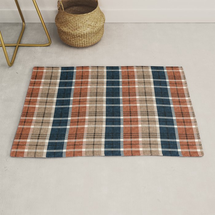 fall plaid - navy, orange & tan Rug Gallery Image 1