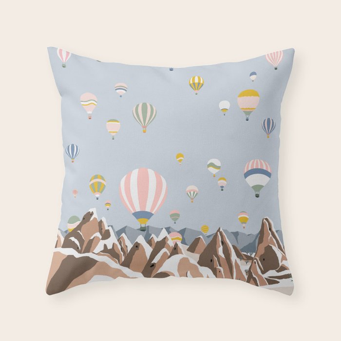 Hot air balloons over snowy mountains Throw Pillow Gallery Image 6