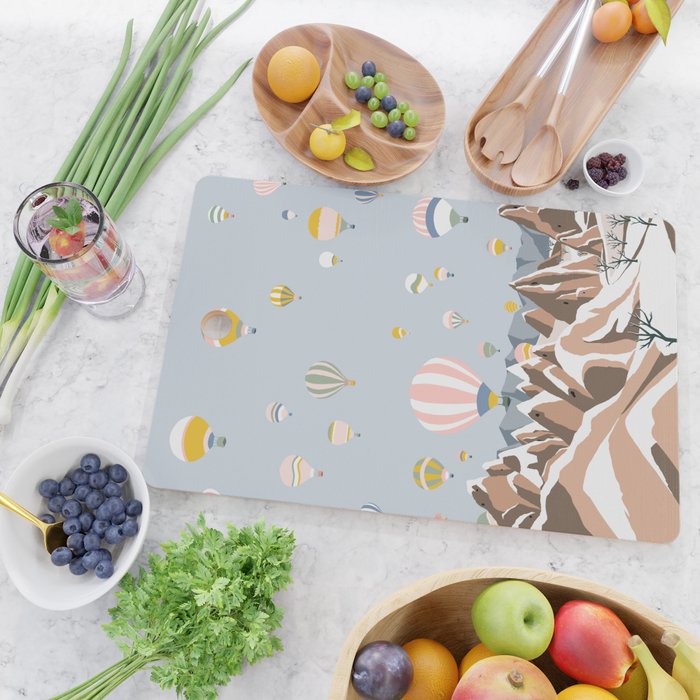 Hot air balloons over snowy mountains Cutting Board Gallery Image 2