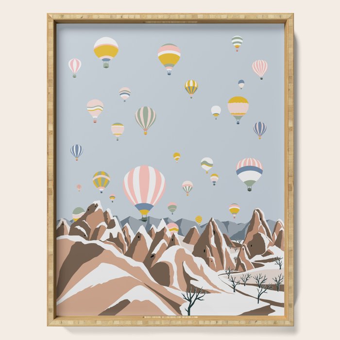 Hot air balloons over snowy mountains Serving Tray Gallery Image 1