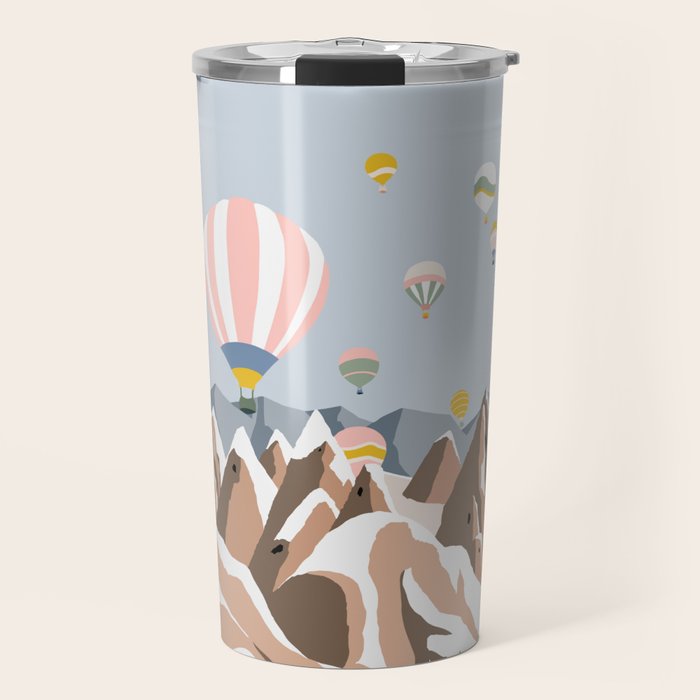 Hot air balloons over snowy mountains Travel Mug Gallery Image 1