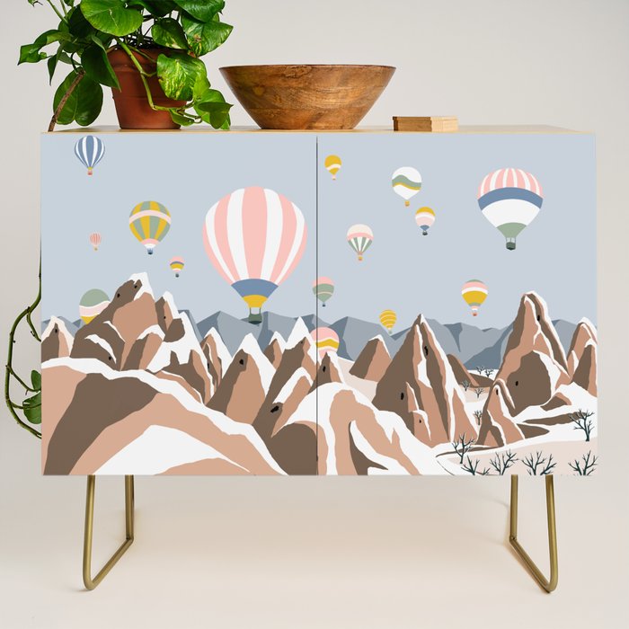 Hot air balloons over snowy mountains Credenza Gallery Image 1