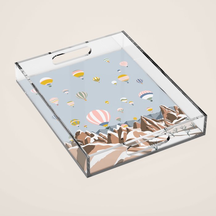 Hot air balloons over snowy mountains Acrylic Tray Gallery Image 1