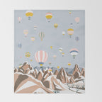 Hot air balloons over snowy mountains Throw Blanket Gallery Image 2