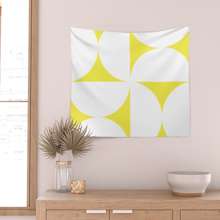 Bold Minimalism CLXXVIII White and Bright Yellow  Wall Tapestry Gallery Image 2