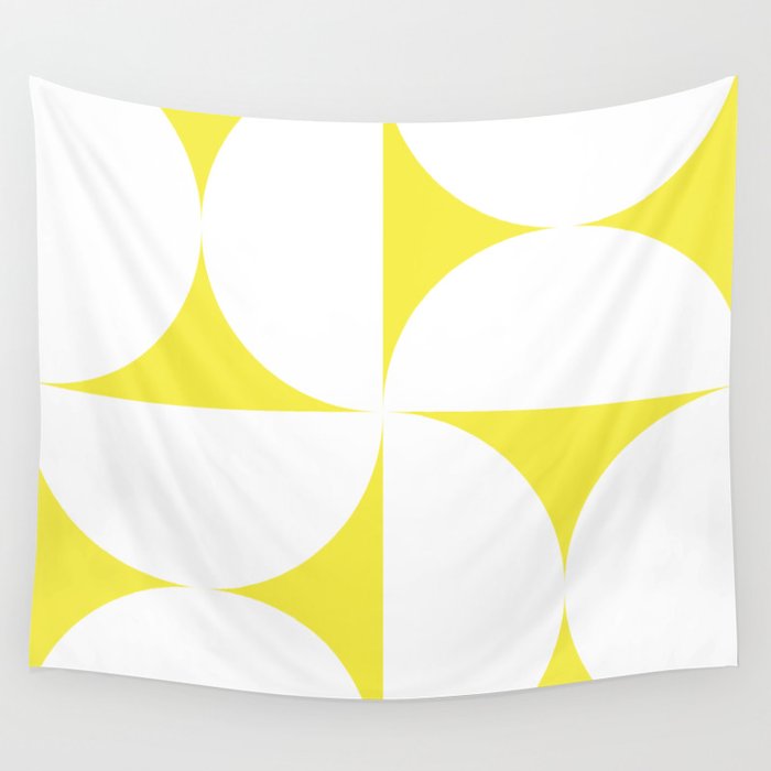 Bold Minimalism CLXXVIII White and Bright Yellow  Wall Tapestry Gallery Image 1