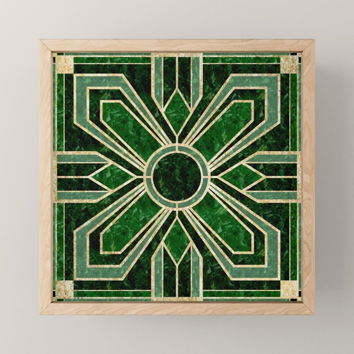 Art Deco Floral Tiles in Emerald Green and Faux Gold Mini Art Print Gallery Image 1
