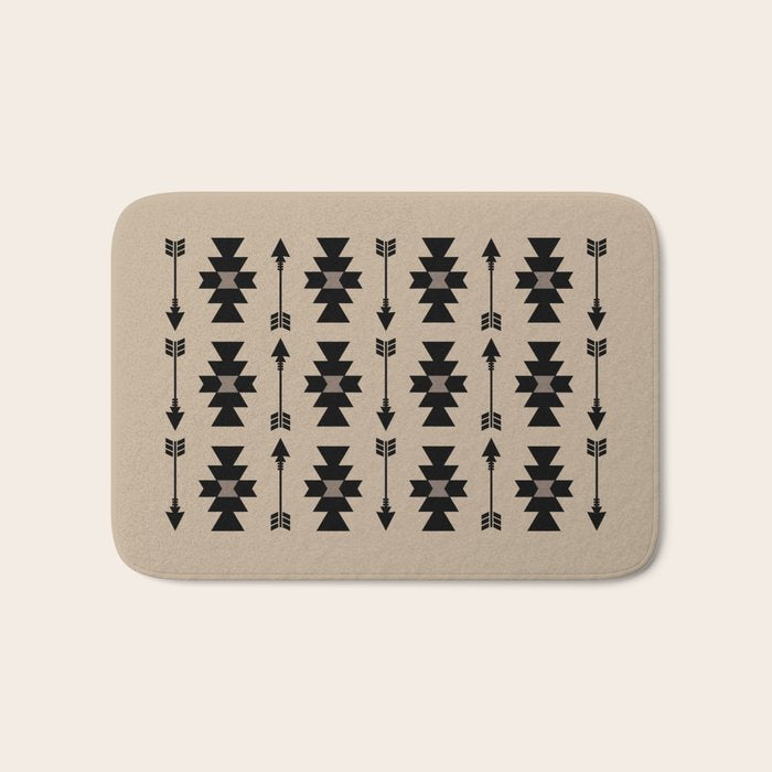 Southwestern Arrow Pattern 232 Black and Beige Bath Mat Gallery Image 1