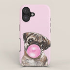 Pug with Pink Bubble Gum iPhone Case Gallery Image 1