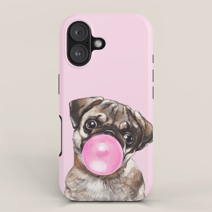 Pug with Pink Bubble Gum iPhone Case Gallery Image 1