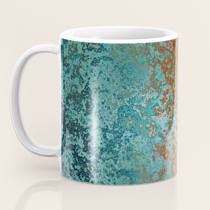 Vintage Teal and Copper Rust Coffee Mug Gallery Image 3