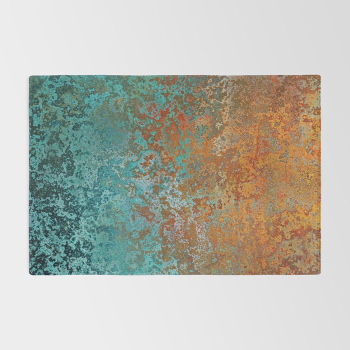 Vintage Teal and Copper Rust Rug Gallery Image 2