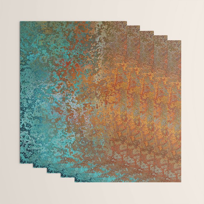 Vintage Teal and Copper Rust Wrapping Paper Gallery Image 3