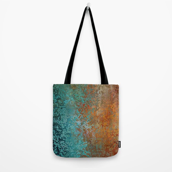 Vintage Teal and Copper Rust Tote Bag Gallery Image 2