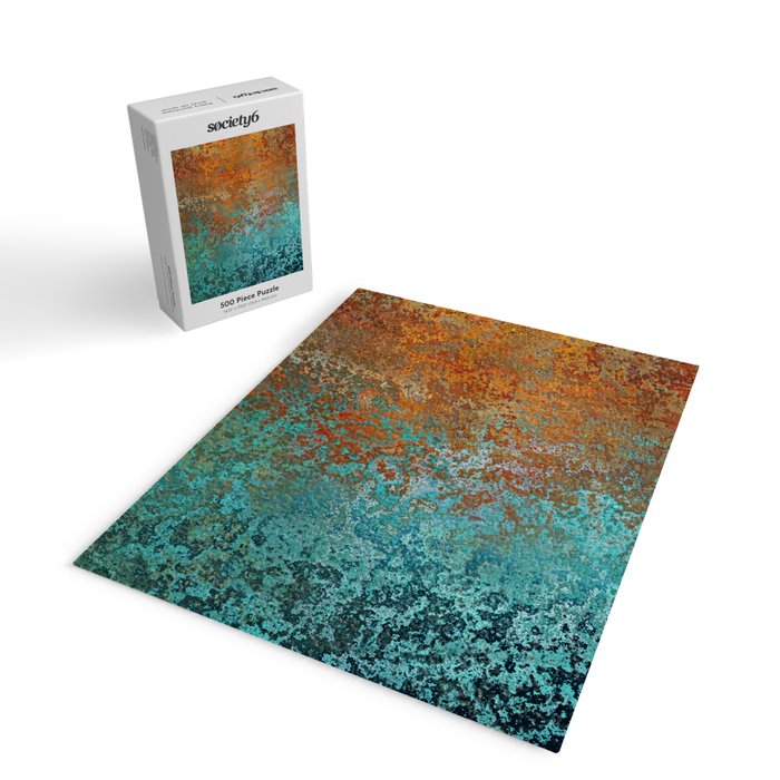 Vintage Teal and Copper Rust Jigsaw Puzzle Gallery Image 2