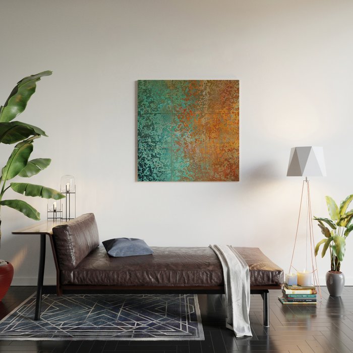 Vintage Teal and Copper Rust Wood Wall Art Gallery Image 2