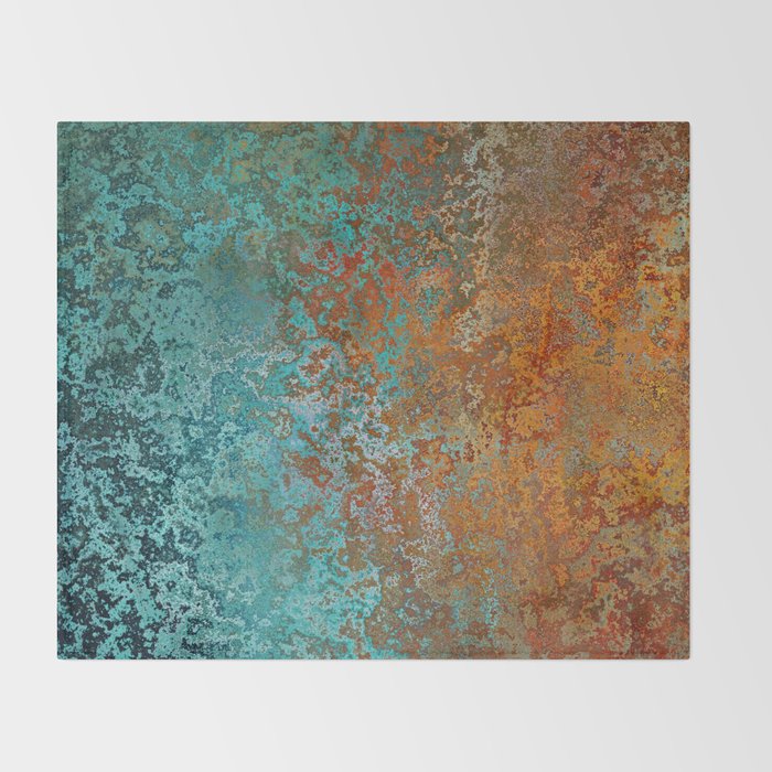 Vintage Teal and Copper Rust Throw Blanket Gallery Image 2