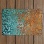Vintage Teal and Copper Rust Outdoor Rug Gallery Image 1